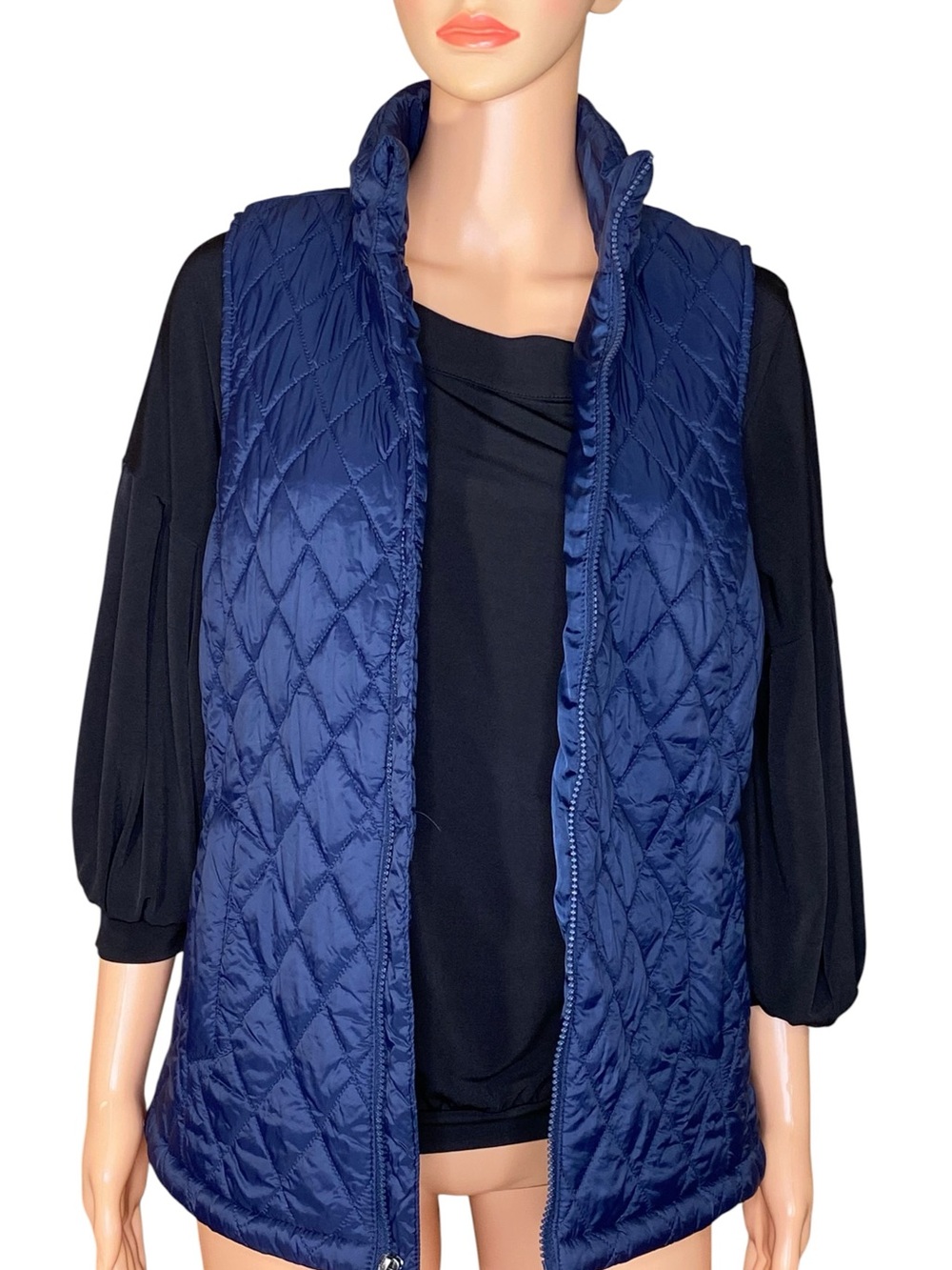 Time & Tru Navy Puffer Vest Full Zip Lightweight Fall Outerwear Pockets SZ XS